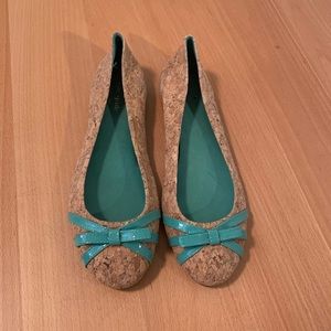 KATE SPADE | Cork Ballet Flats w/ Turquoise Bow